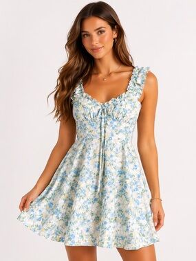 Altar'd State Pastel Floral Smocked Sundress in Blue, Green & Yellow size XXS